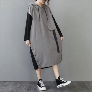 Black and Grey Contrasting Hooded Dress